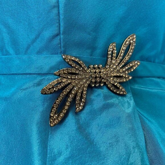 NWT Rickie Freeman For Teri Jon blue ruffle frill neck silk dress Sz 12 NWT - Picture 6 of 10